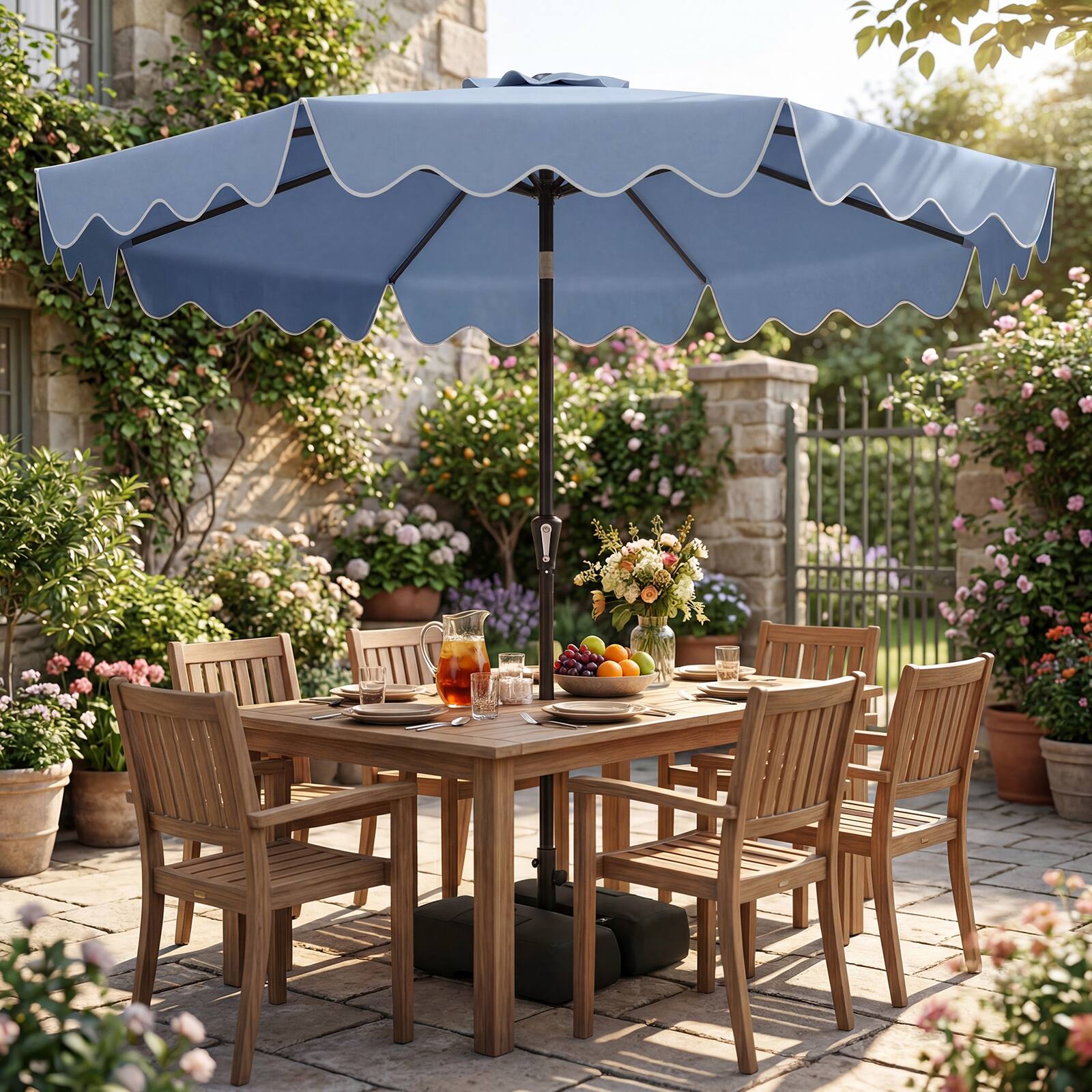 Alt View 1. Costway - Costway 9 FT Patio Umbrella with Weighted Base Sandbags Push Button Tilt Crank Sturdy Ribs - Blue.
