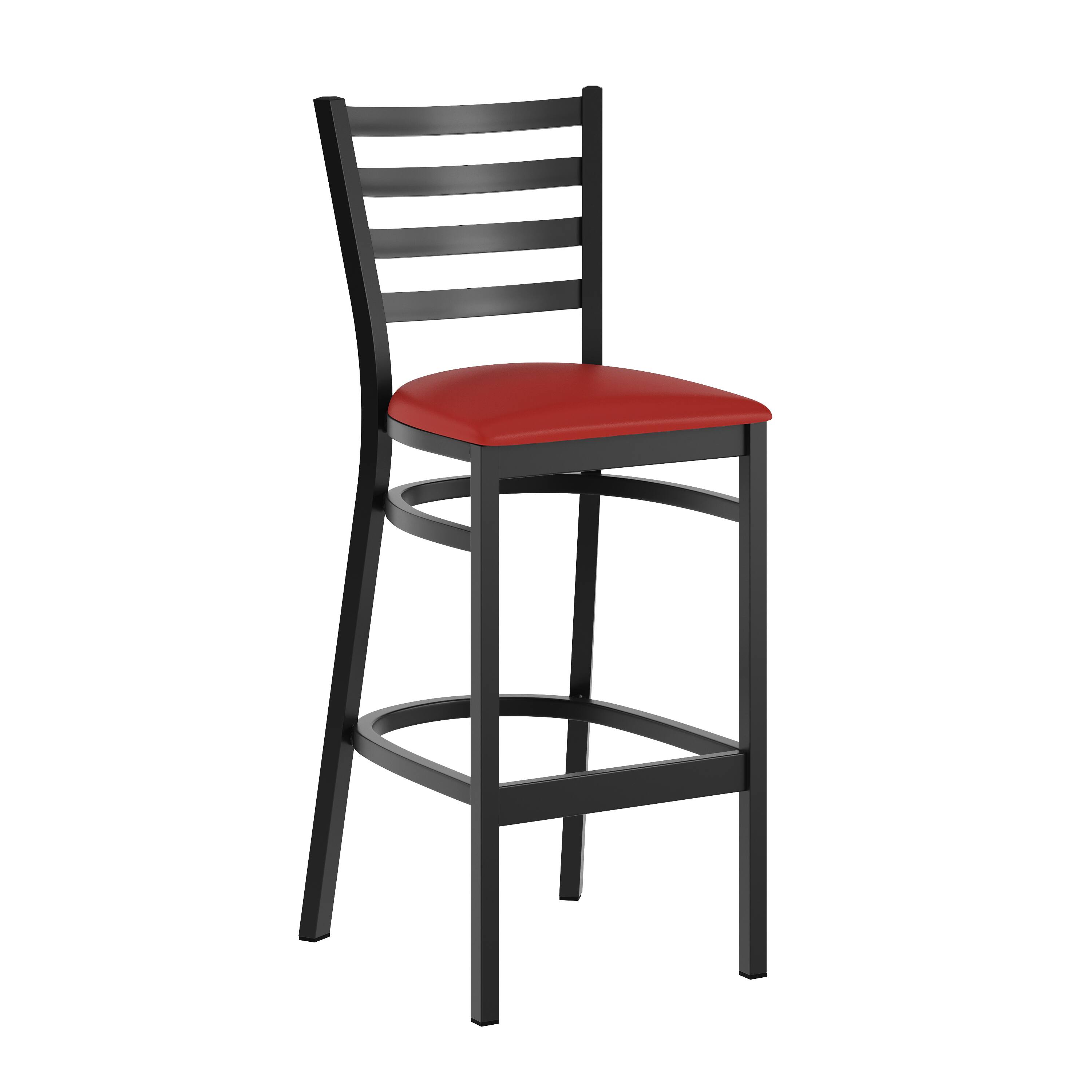 Flash Furniture - HERCULES Black Ladder Back Metal Restaurant Barstool - Vinyl Seat - Red