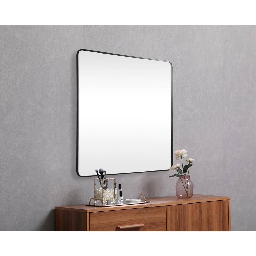 Alt View 2. Elegant Decor - Soft corner metal square mirror 48x48 inch in Black - Black.