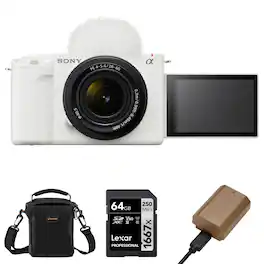 Bundle - Sony - ZV-E1 Mirrorless Camera, White with FE 28-60mm f/4-5.6 Lens, with NP-FZ100 Battery, 64GB Memory Card and