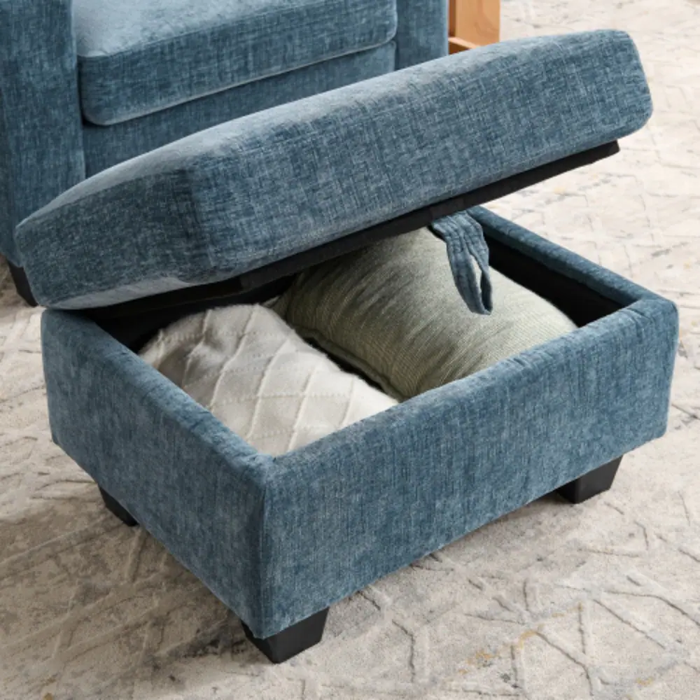 Alt View 1. LUCKY ONE - Single Sofa Recliner w/ Manual Backrest USB Port Cup Holders Hidden Storage Ottoman - Blue.