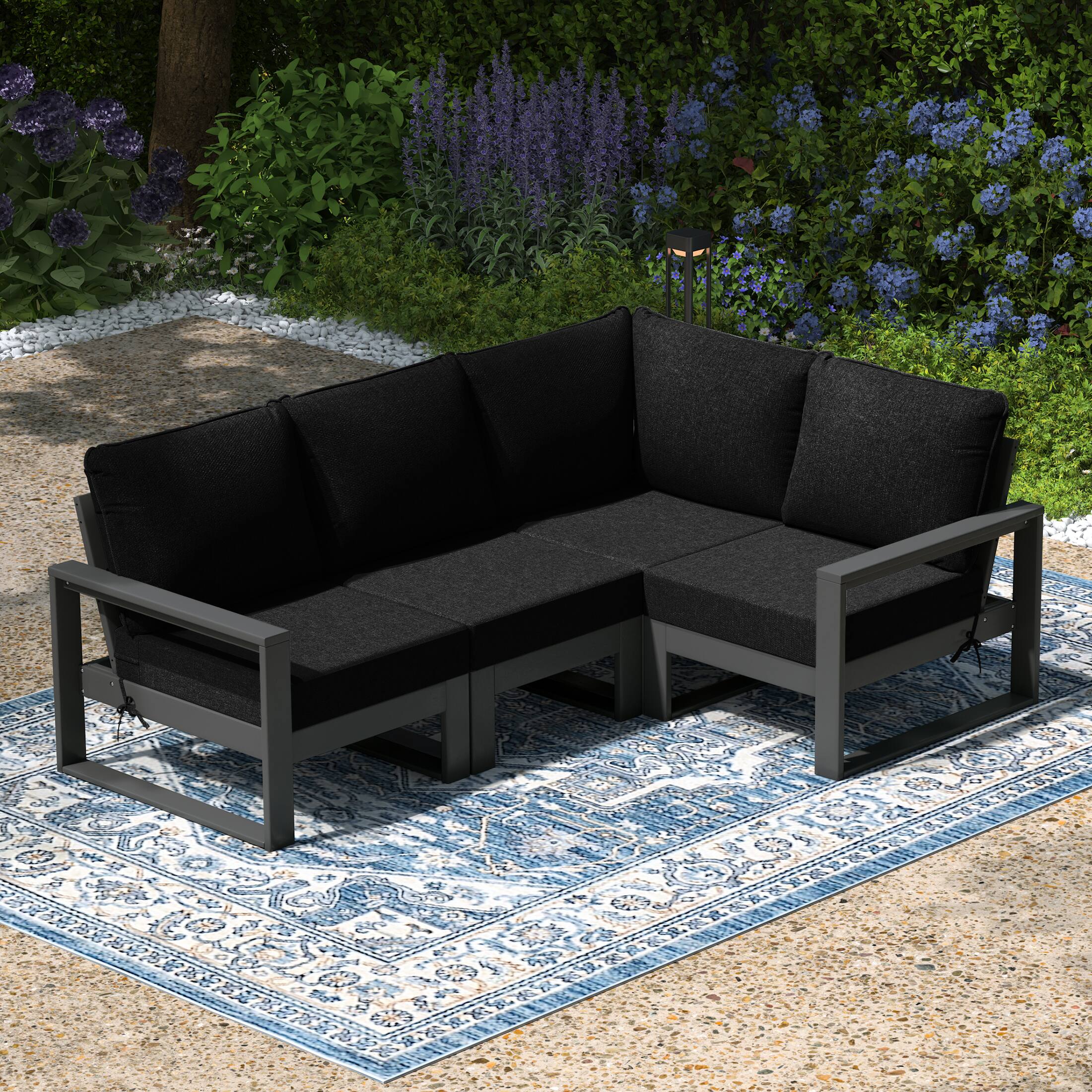 Angle. WestinTrends - WestinTrends Montara Outdoor 4-Piece HDPE L-Shaped Modular Patio Sofa Furniture Set - Black.