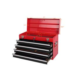 Boyel Living - Red Heavy Duty Metal Tool Box, 21-inch, Portable Metal Tool Box with 4 Drawers