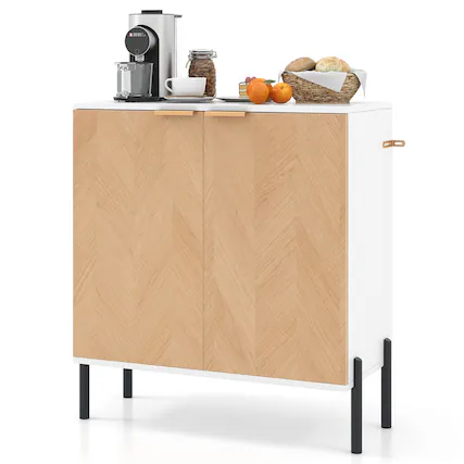 Front. Gymax - Gymax 2-Door Buffet Cabinet Sideboard Cabinet w/ Shelf Metal Legs&Anti-Tipping Kits - Natural.
