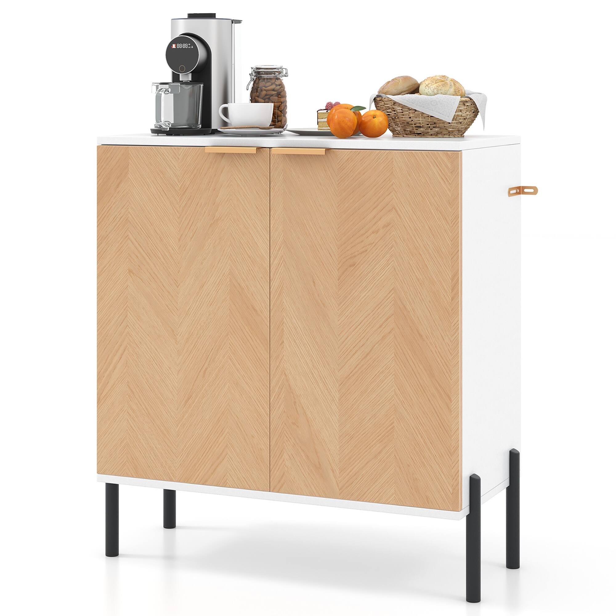 Front. Gymax - Gymax 2-Door Buffet Cabinet Sideboard Cabinet w/ Shelf Metal Legs&Anti-Tipping Kits - Natural.