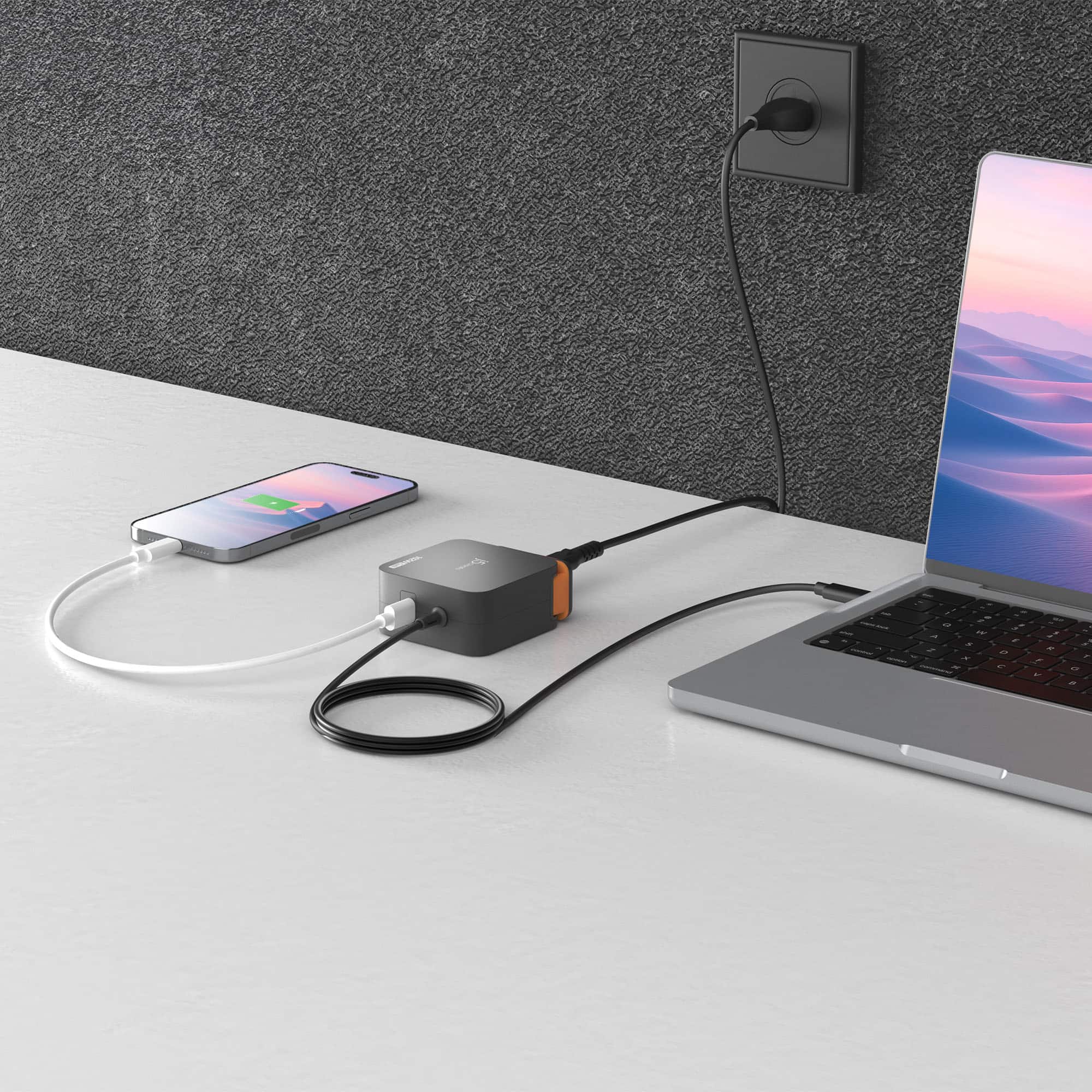 Alt View 2. j5create - 102W Nano Super Charger for USB-C® 2-Port (GaNPower) With AC Extension Kits - black.