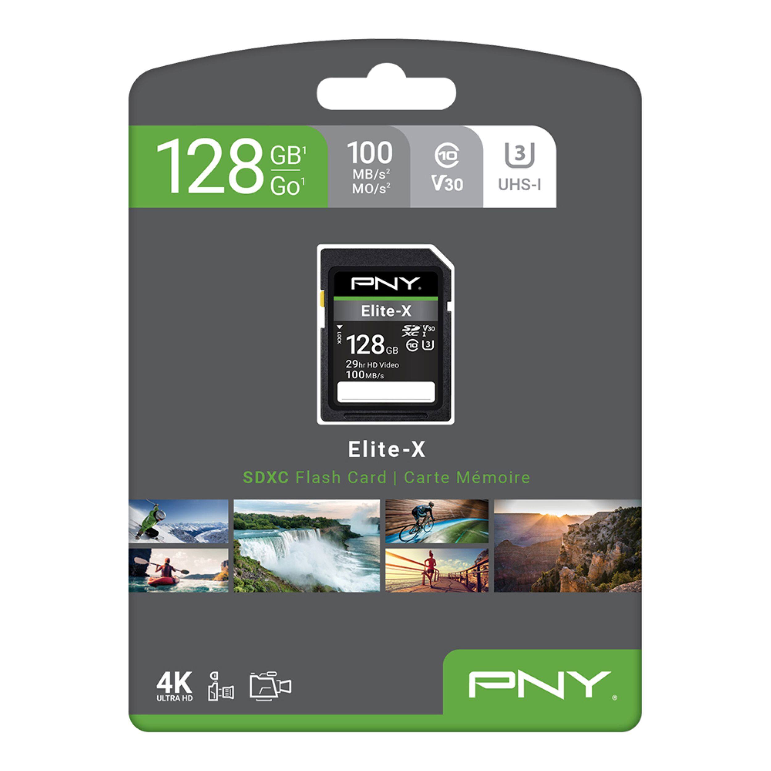 128 GB  
100 MB/s  
V30  
UHS-I  
PNY  
Elite-X SDXC Flash Card | Carte Mémoire  
4K ULTRA HD