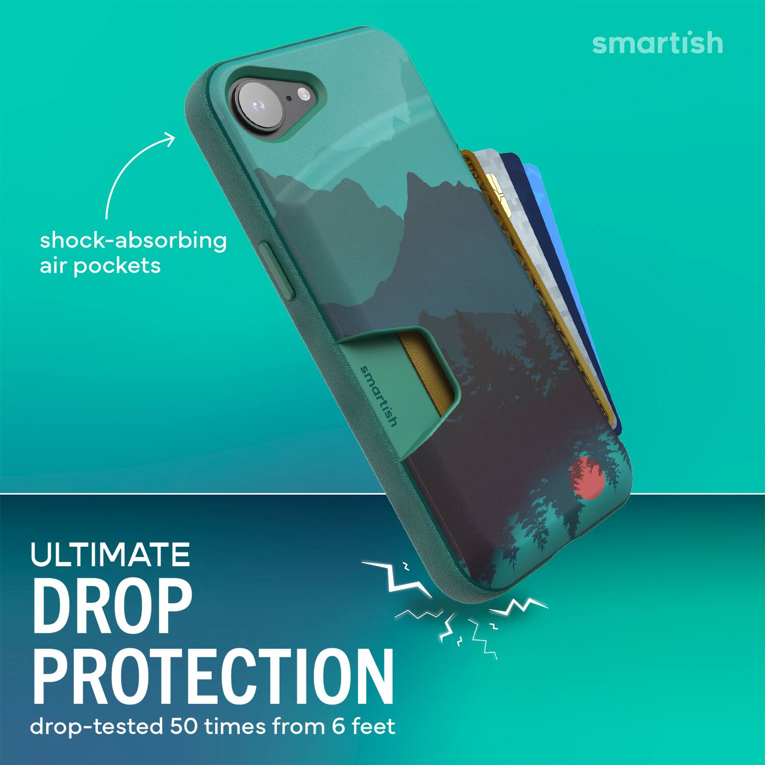 smartish shock-absorbing air pockets smartish ULTIMATE DROP PROTECTION drop-tested 50 times from 6 feet