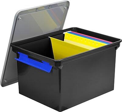 Front. Storex - Storex Letter/Legal Portable File Tote Storage Box With Locking Handle,  Letter/Legal Size, Black (STX61543U01C) - Black and gray.