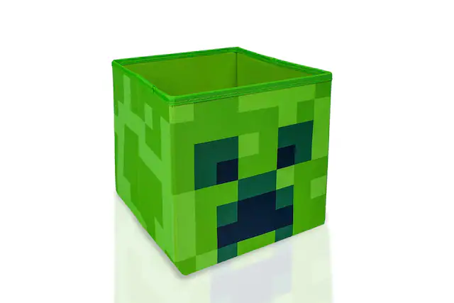 Front. Ukonic - Minecraft Creeper Storage Cube Organizer | Minecraft Storage Cube | 10-Inch Bin - Green.