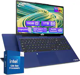NIMO - Refurbished Excellent - 15.6 IPS-FHD-Laptop, 16GB RAM 1TB SSD Intel Pentium Quad Core N100 Fingerprint 3.4GHz (Renew) - Blue