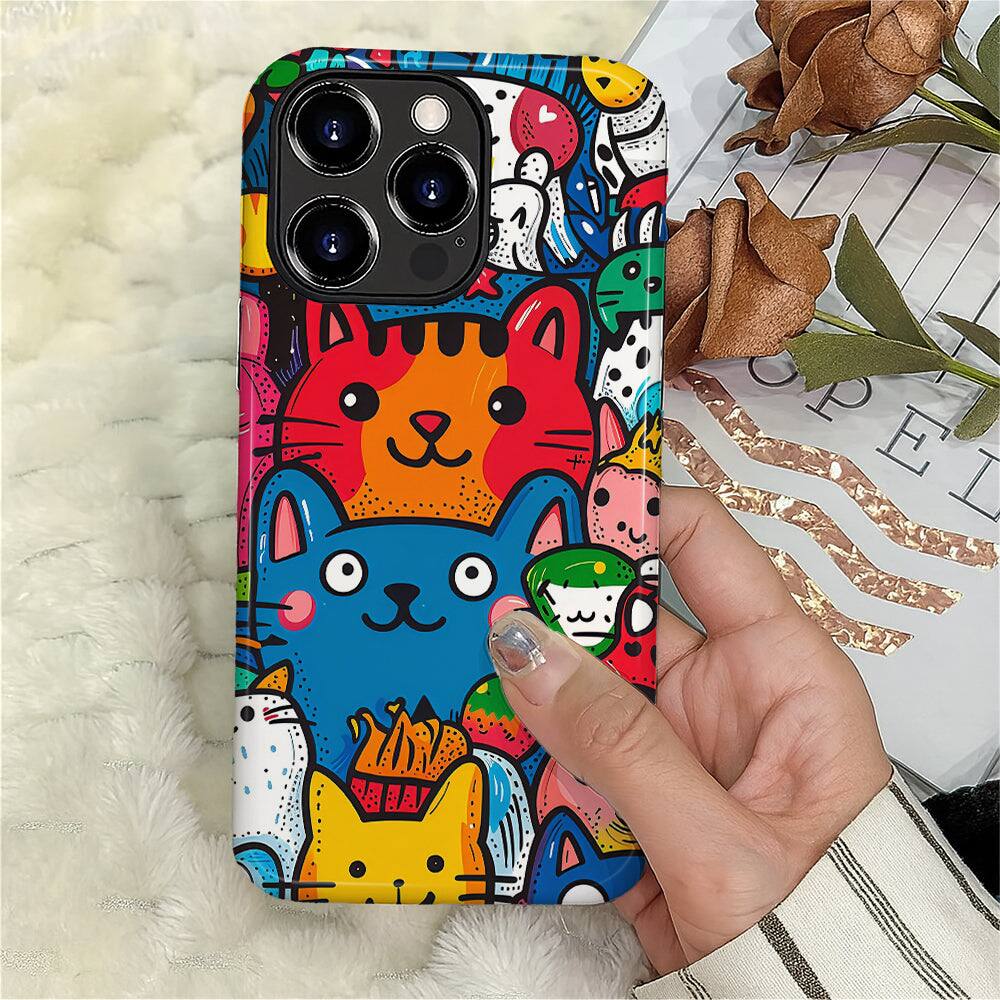 Alt View 3. BUBM - Smartphone Case for iPhone - 2-Layer Durable Smartphone Protection Case - Happy Cat Friends - Happy Cat Friends for iPhone 14 Pro.