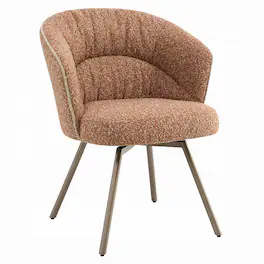 Manhattan Lane - Ladi Dining Side Chair Set of 2, Rust Orange Boucle, Metal Angled Legs - Rust Orange, Dark Bronze