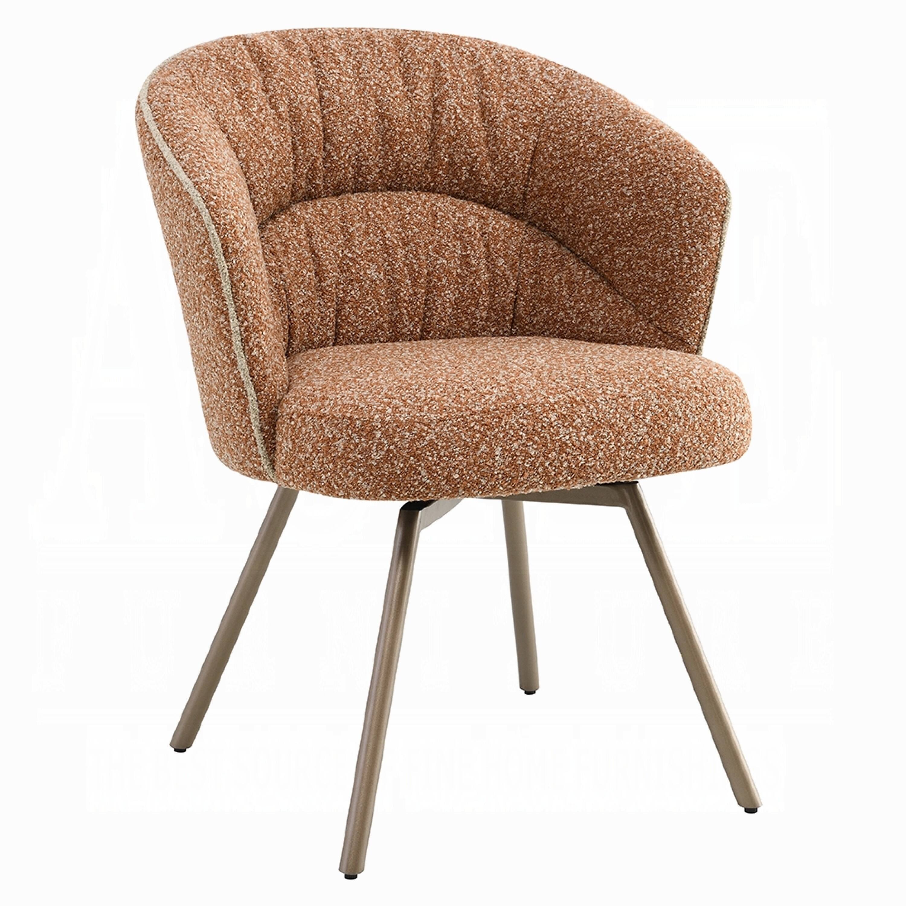 Front. Manhattan Lane - Ladi Dining Side Chair Set of 2, Rust Orange Boucle, Metal Angled Legs - Rust Orange, Dark Bronze.