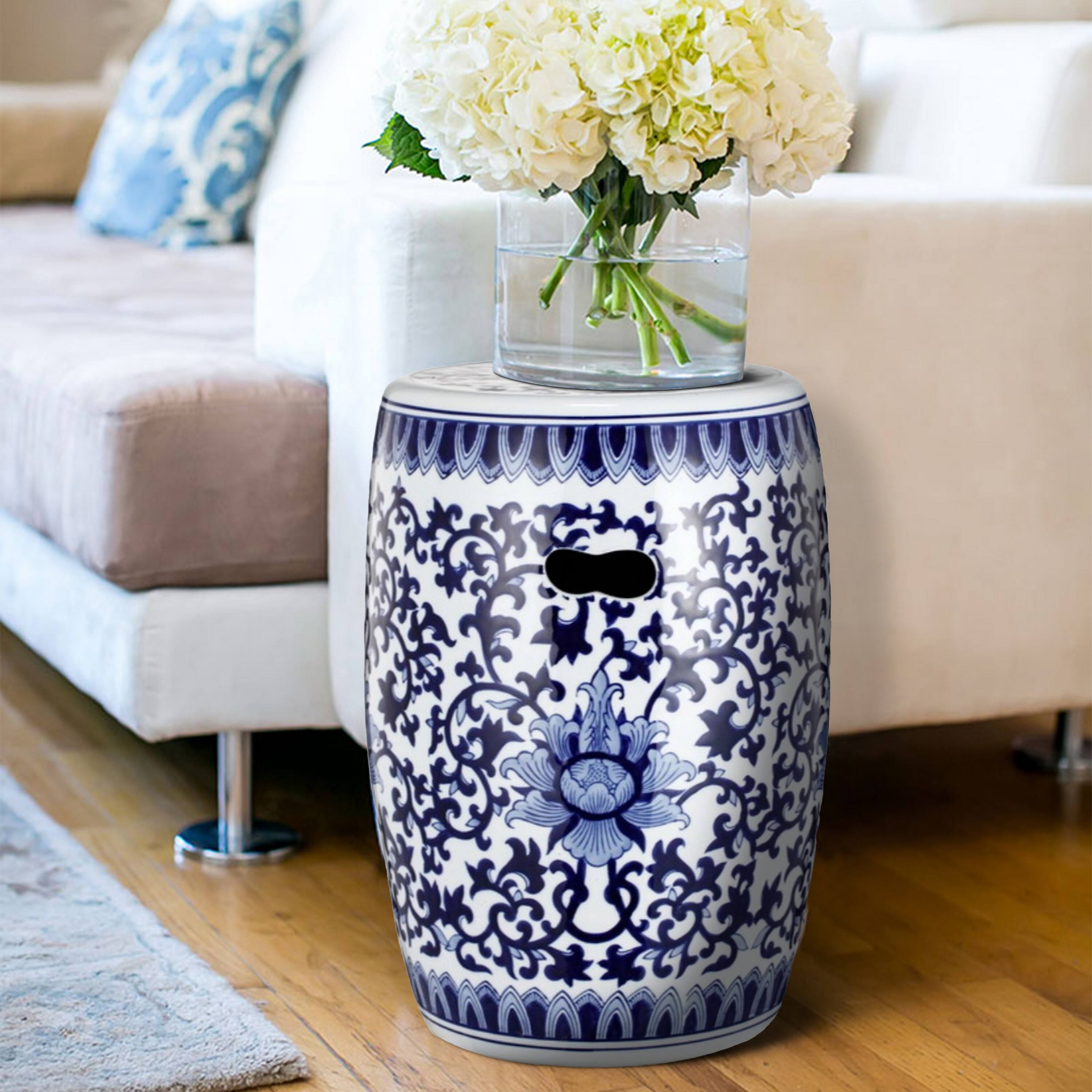 Alt View 6. Manhattan Lane - Elegant Classic Garden Stool - White and Blue.