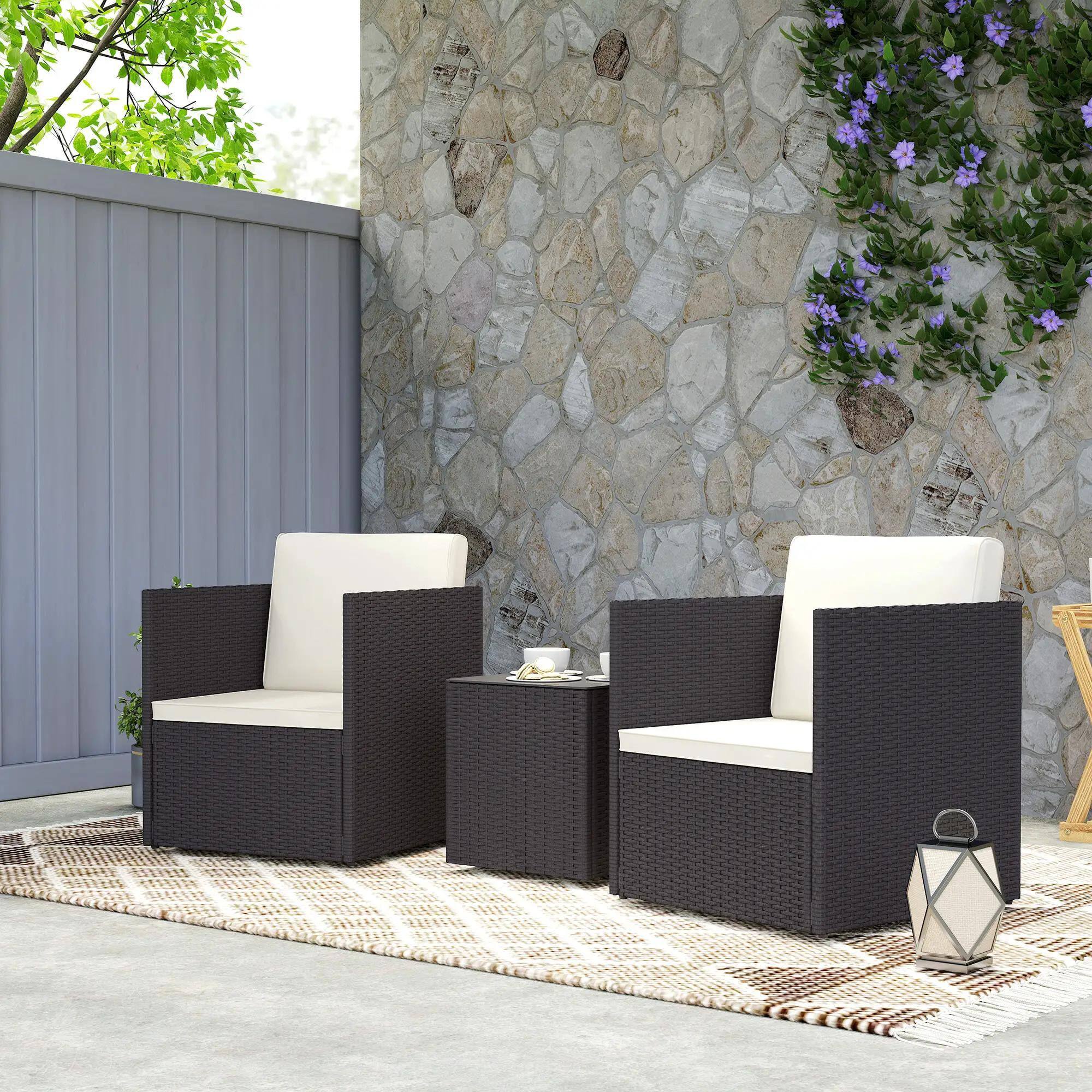 Left. Resenkos - Resenkos Folding Wicker Bistro Set, Cushions and Glass Coffee Table for Porch, Balcony, Brown - Brown.
