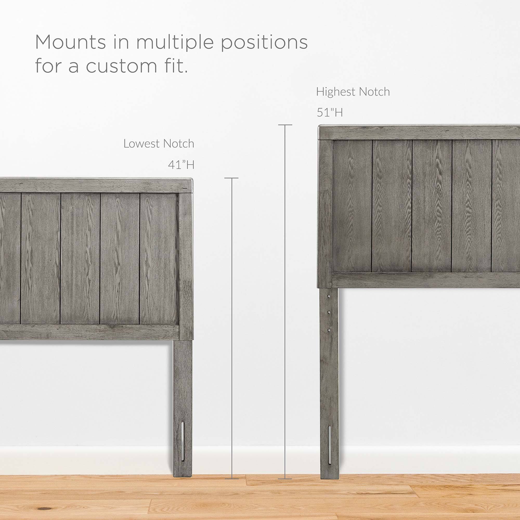 Mounts in multiple positions for a custom fit.

Lowest Notch  
41"H

Highest Notch  
51"H