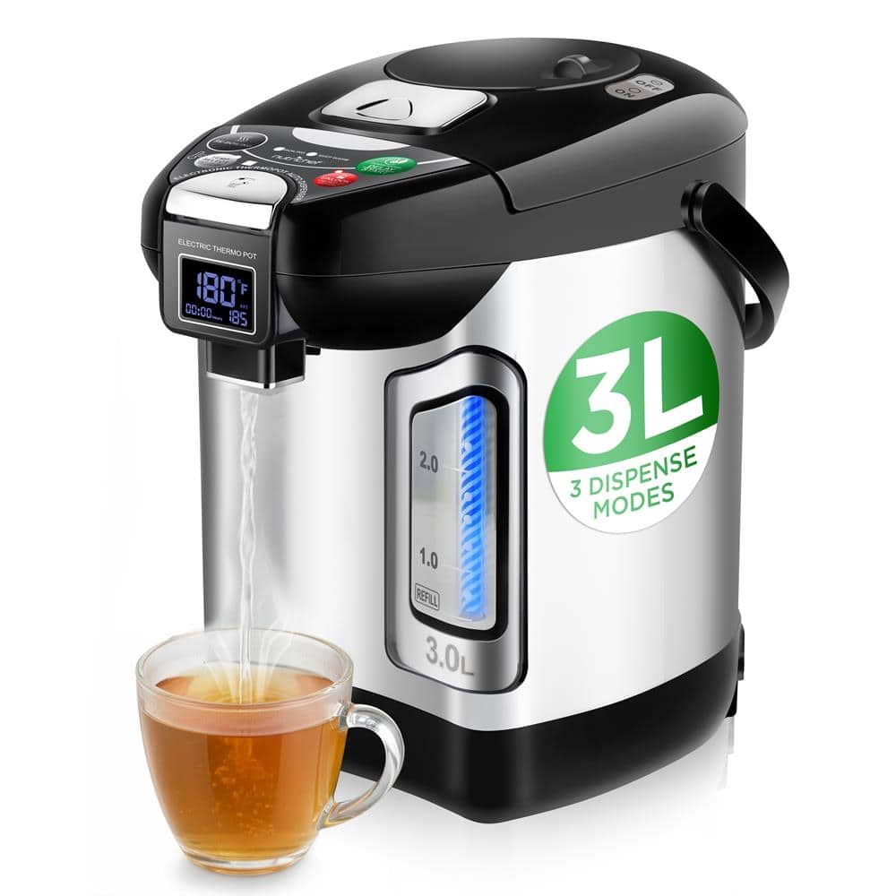 NutriChef - Digital Water Boiler and Warmer - 3L/3.17 Qt Stainless Electric Hot Water Dispenser w/ LCD Display - Silver