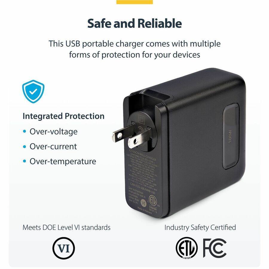 Safe and Reliable

This USB portable charger comes with multiple forms of protection for your devices

Integrated Protection
- Over-voltage
- Over-current
- Over-temperature

Meets DOE Level VI standards

Industry Safety Certified
ETL LISTED
FC