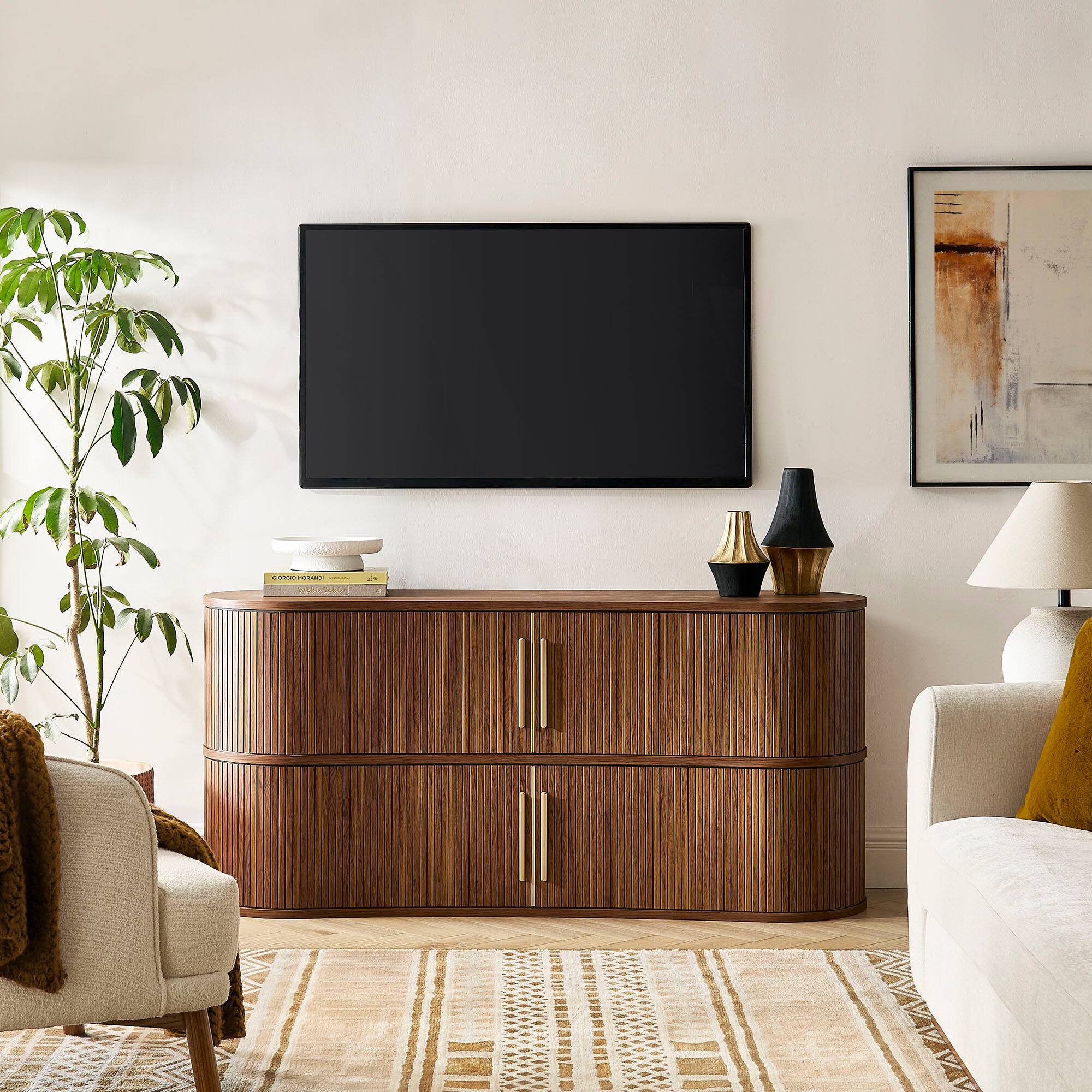 Alt View 1. Modway - Radcliffe 63" Curved Fluted Sideboard Buffet Cabinet by Modway - Walnut.