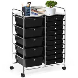 WELLFOR - 15 Drawer Rolling Storage Cart, Drawer Organizer with Wheels, Scrapbook Paper Office School Organizer - Black