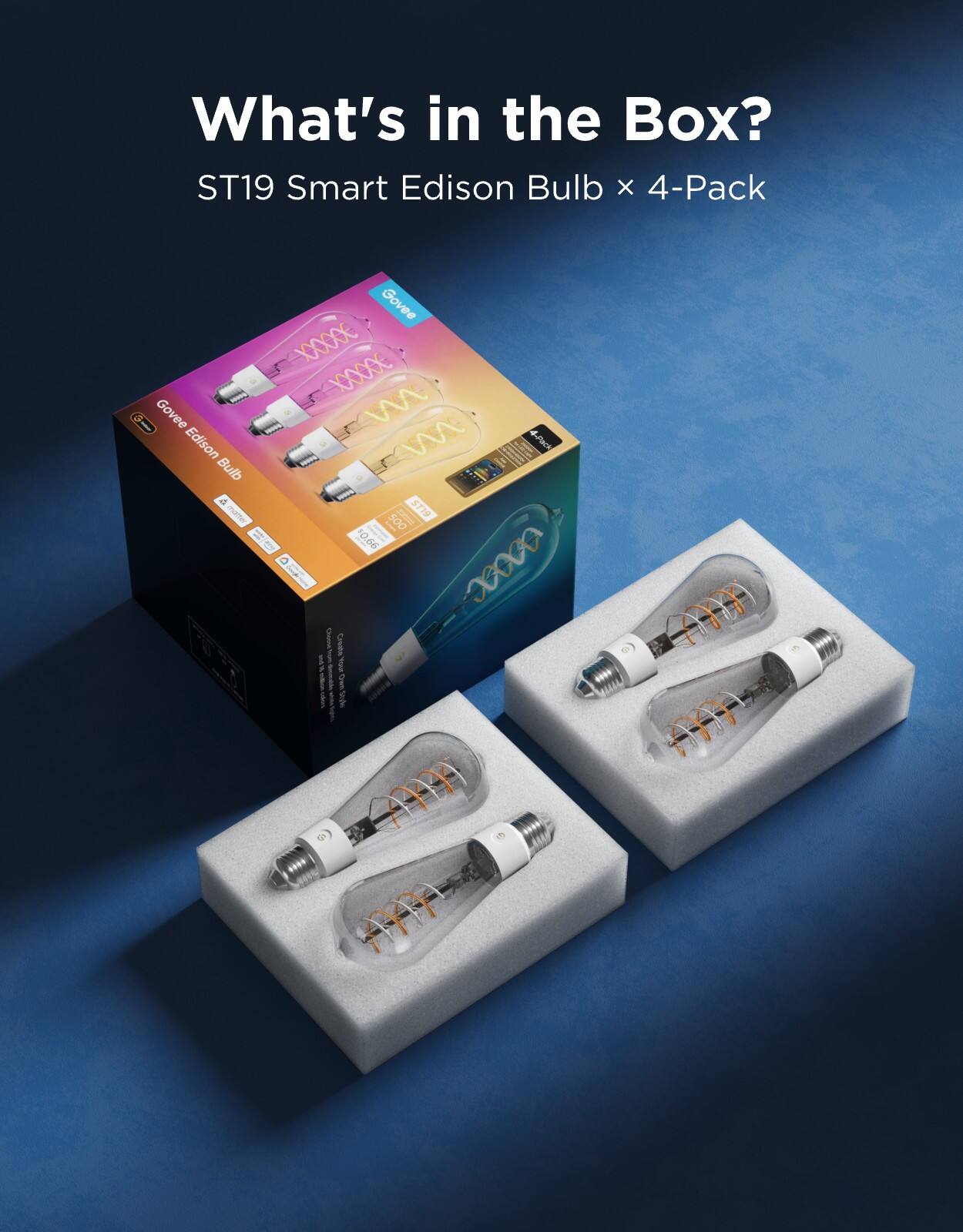 What's in the Box?  
ST19 Smart Edison Bulb x 4-Pack