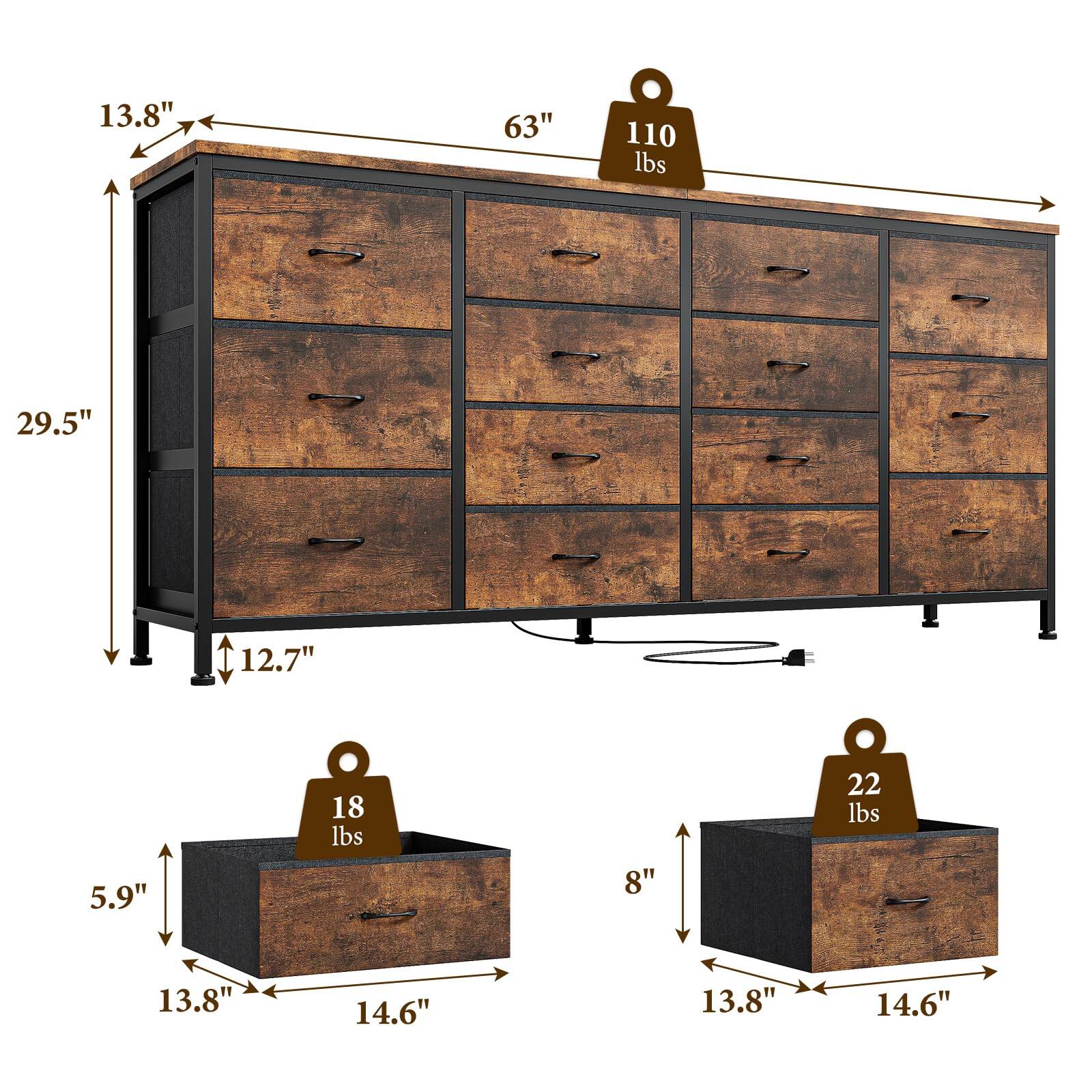 13.8"  
63"  
110 lbs  
29.5"  
12.7"  
5.9"  
18 lbs  
8"  
22 lbs  
13.8"  
14.6"  
13.8"  
14.6"