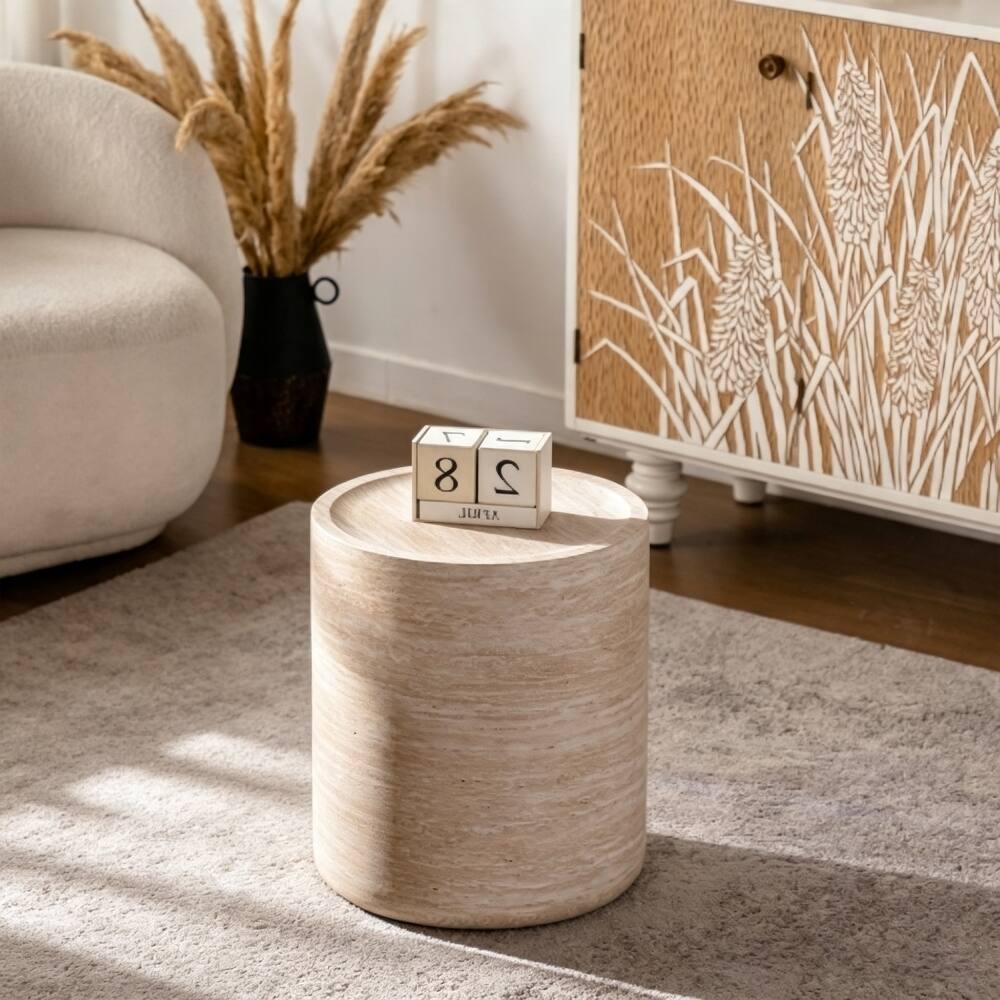 Front. Loheer - Loheer Round End Table Mars Pattern Drum Circle Side Table - Mars Pattern.