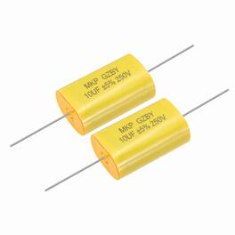 Unique Bargains - 2pcs 10uF Frequency Divider Capacitor, 250V Audio Speaker Crossover Non-Polarity Polypropylene MKP Film Capacitor - Yellow