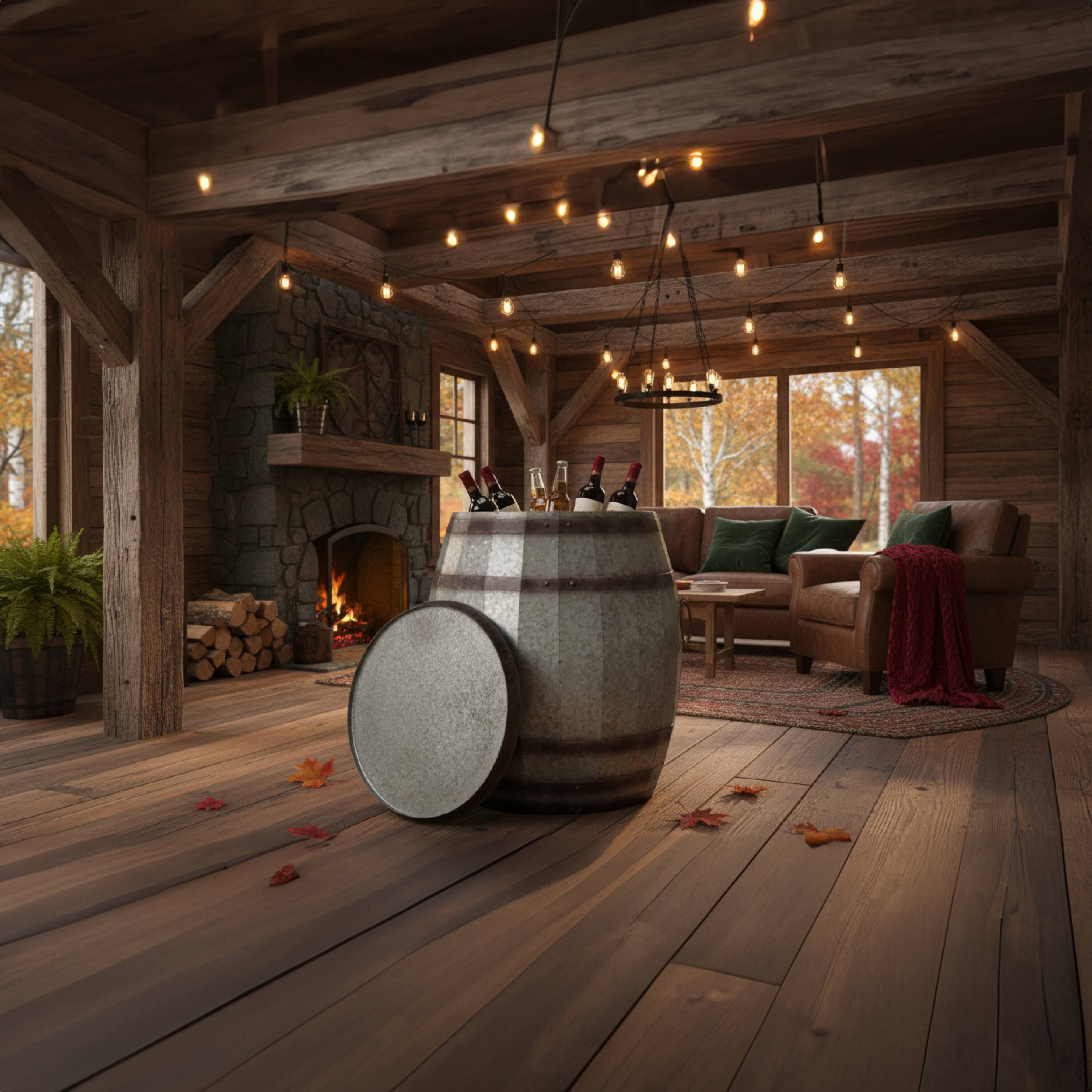 Alt View 10. Manhattan Lane - Barrel Drum Shape Storage Table with Removable Lid, Rustic Brown and Gray Metal - Brown and Gray.