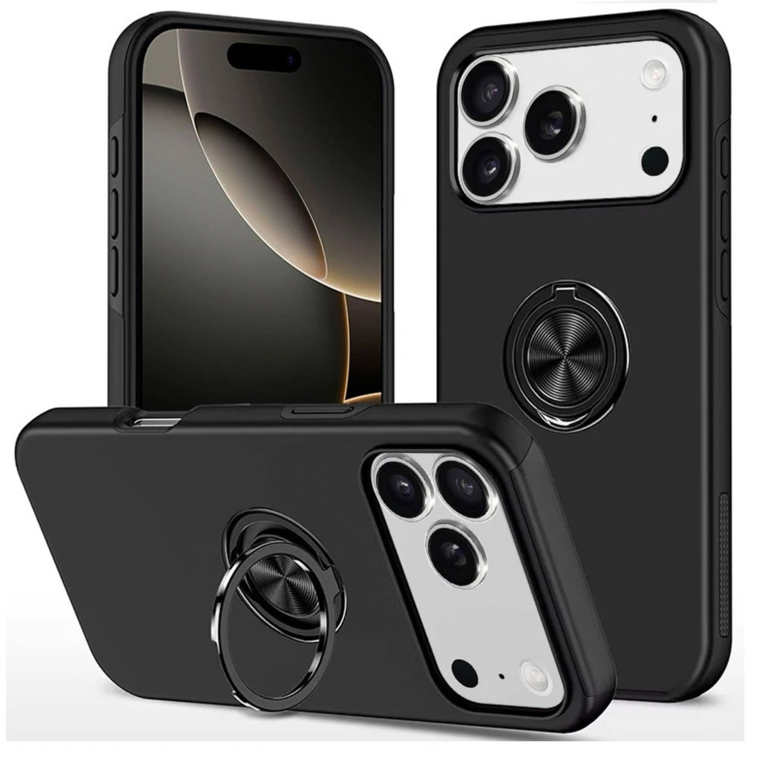 Kitcheniva Rubberized Dual Layer Metal Ring Stand Phone Case With ...