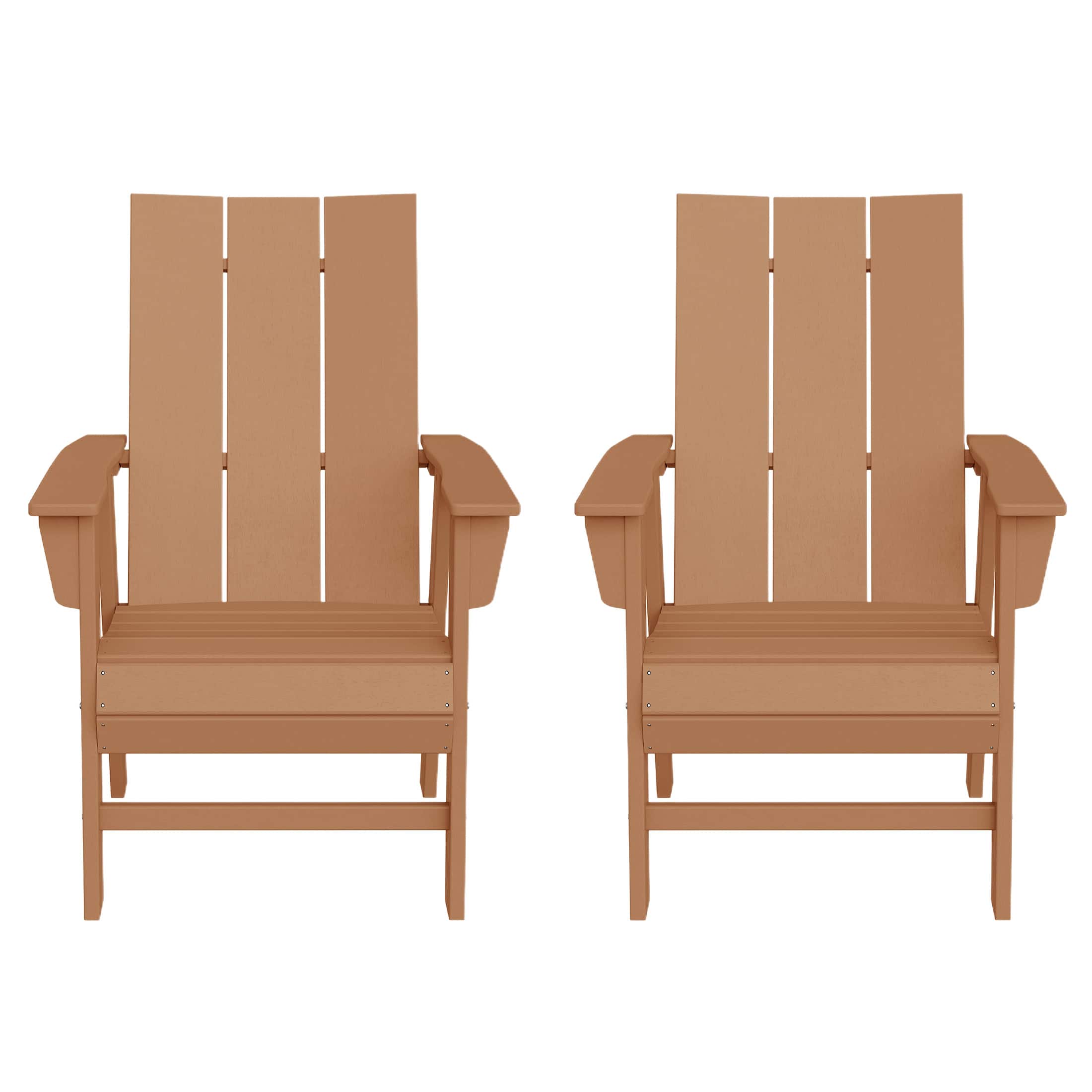 WestinTrends - Ashore Outdoor Patio HDPE Plastic Modern Adirondack Dining Chairs (Set of 2) - Teak