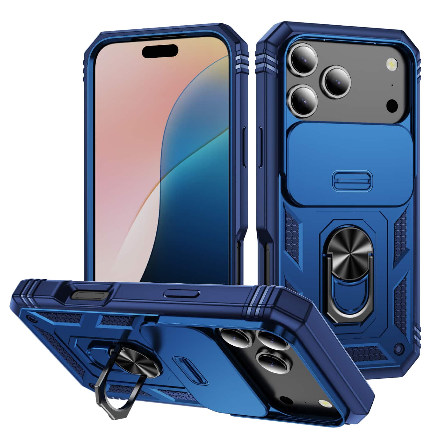 Dteck - Ring Kickstand Case For Apple iPhone 17 Pro with Slide Camera, Shockproof Magnetic PC TPU Rugged Cover - Blue price history on PriceWatchPro