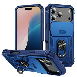 Dteck - Ring Kickstand Case For Apple iPhone 17 Pro with Slide Camera, Shockproof Magnetic PC TPU Rugged Cover - Blue