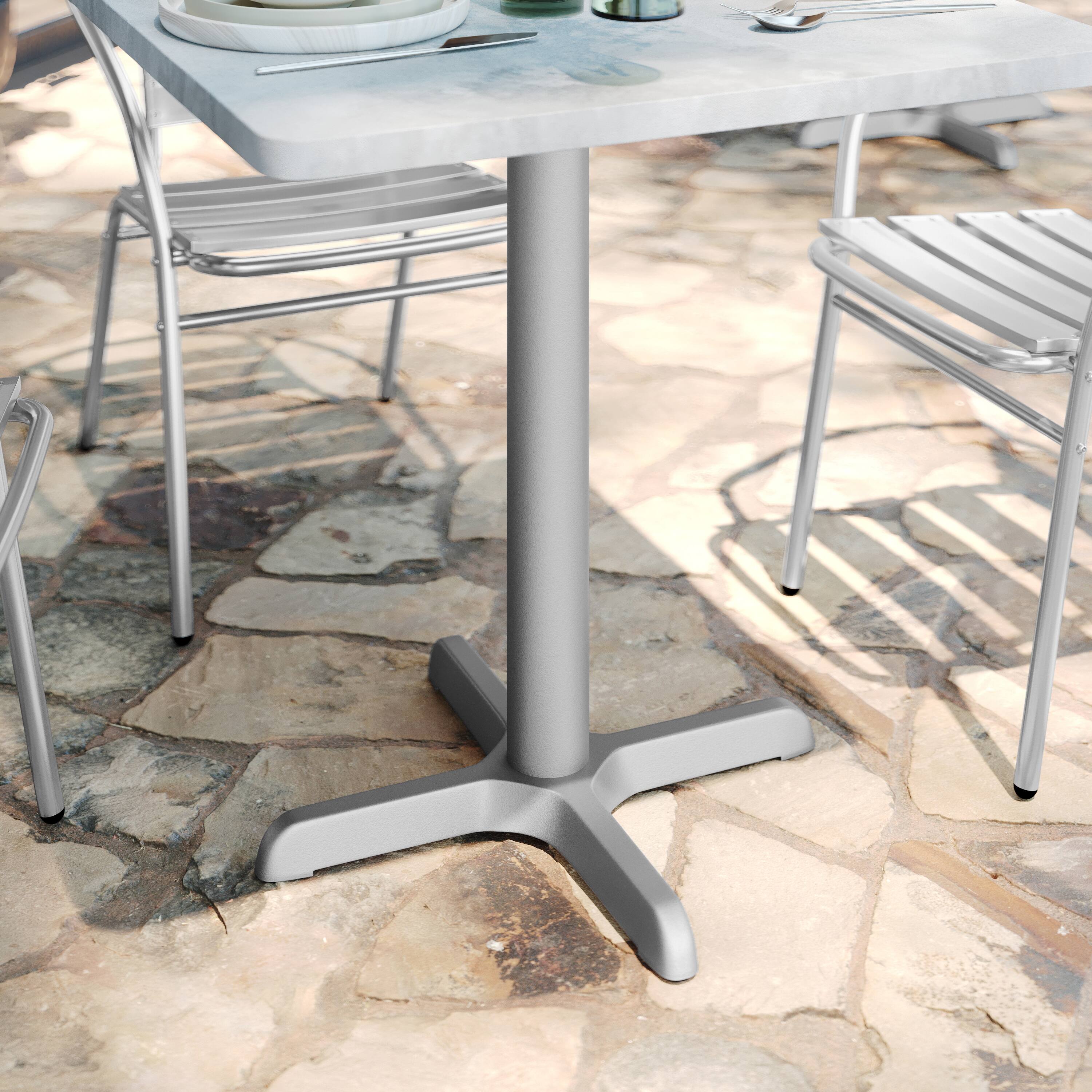 Angle. Flash Furniture - Beverly 22'' x 22'' Restaurant Indoor/Outdoor Table X-Base with 3'' Dia. Table Height Column, Silver - Gray.