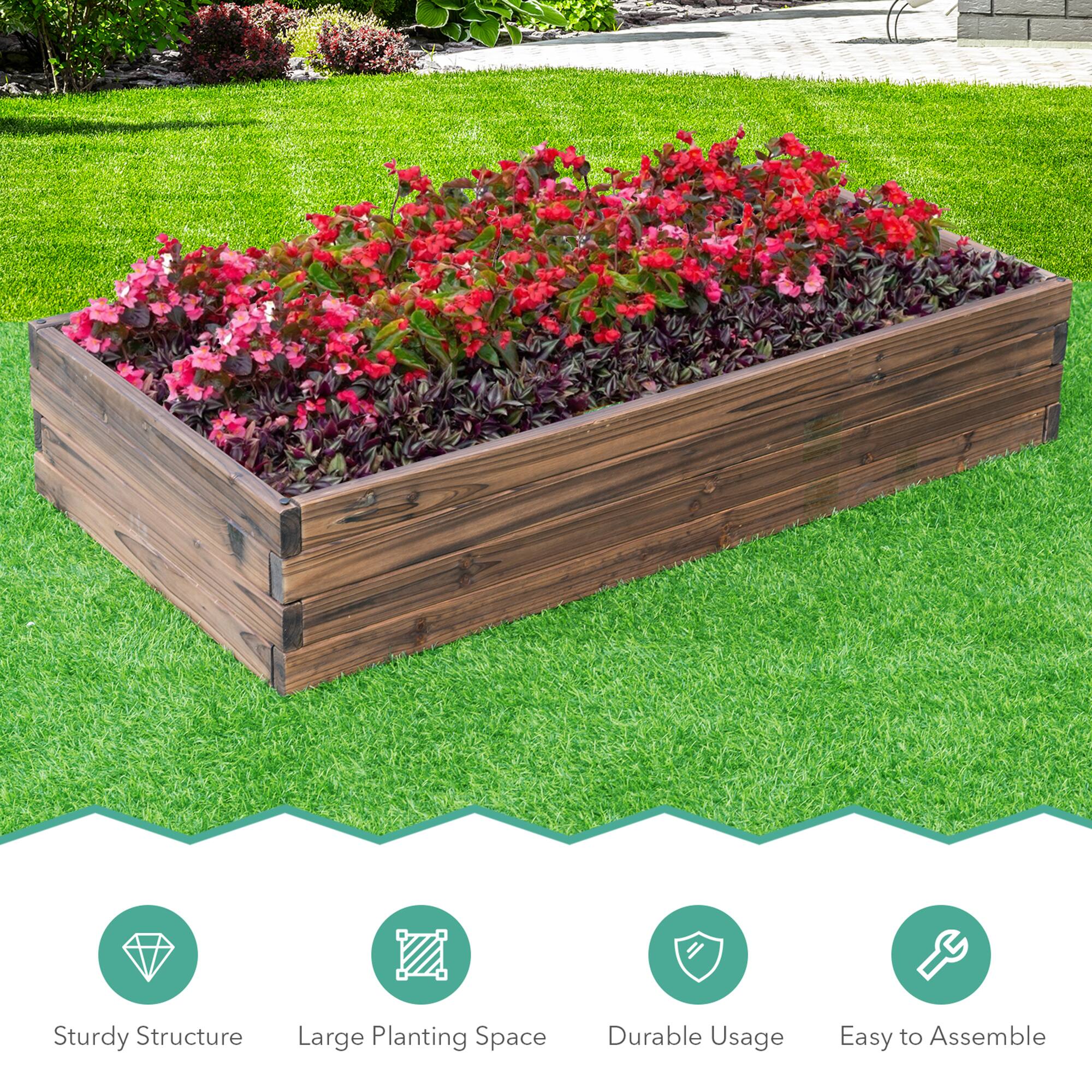 The text on the image reads: "Sturdy Structure Large Planting Space Durable Usage Easy to Assemble."