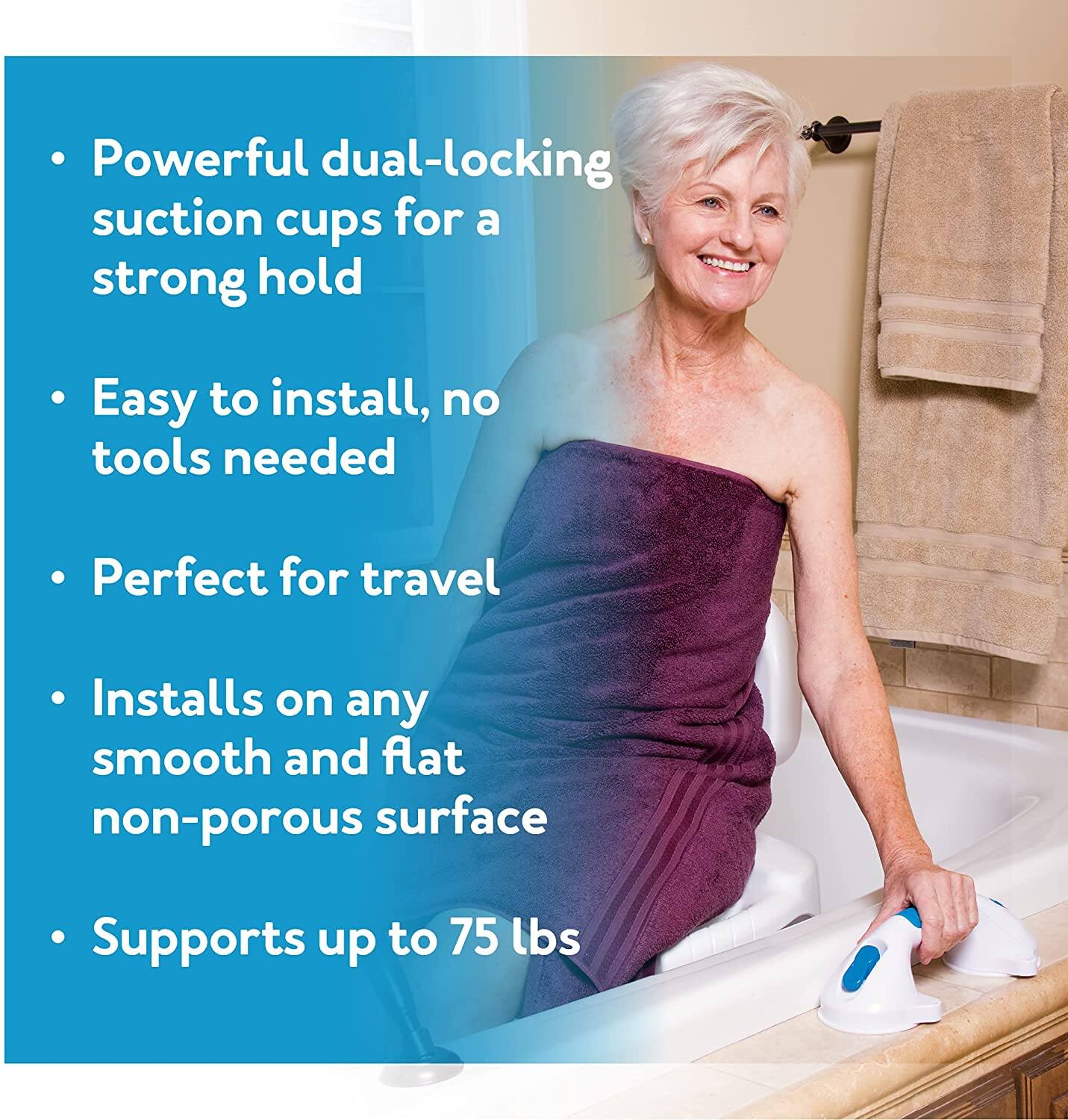 Alt View 13. Carex - Ultra Grip Bathroom Grab Bar - White.
