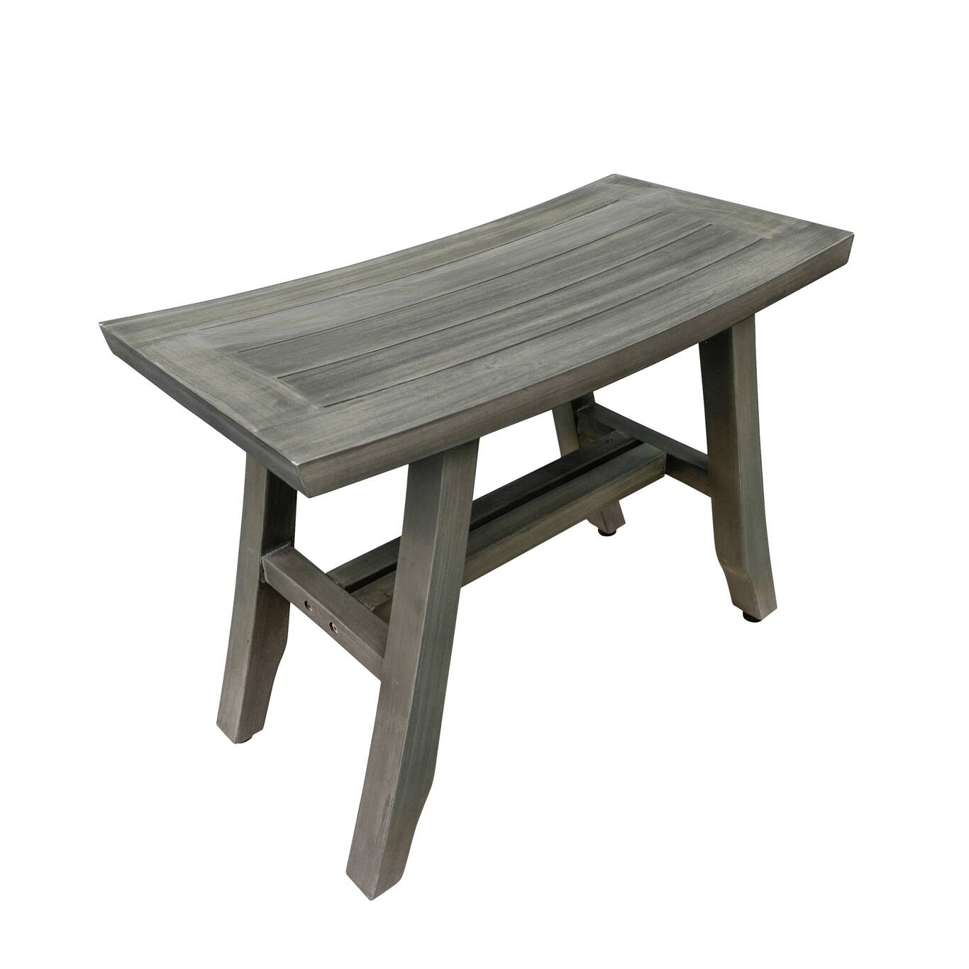 Angle. CoastalVogue - CoastalVogue Satori 24" Teak Wood Shower Bench in Antique Gray Finish - Antique Gray.
