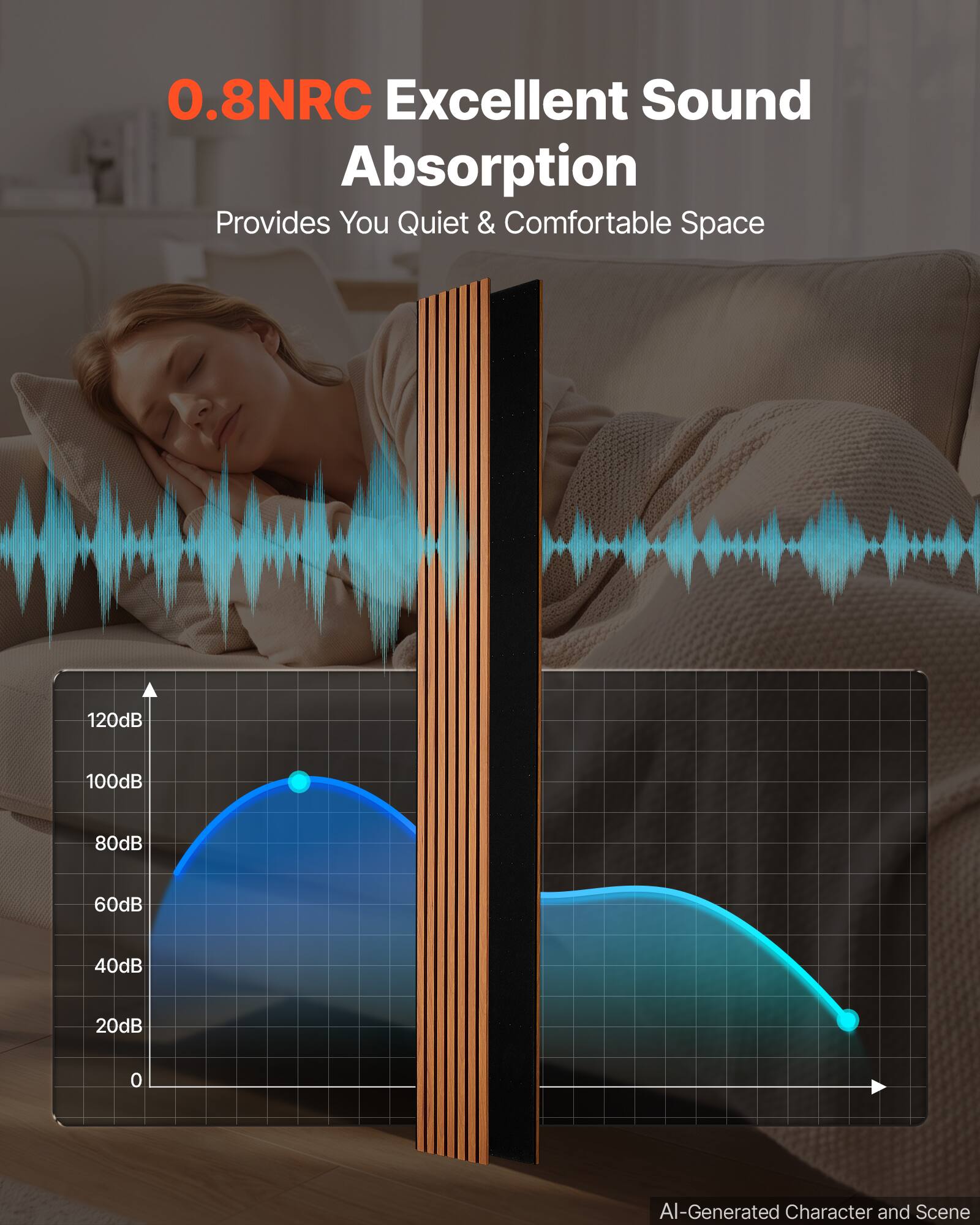 0.8NRC Excellent Sound Absorption Provides You Quiet & Comfortable Space

120dB
100dB
80dB
60dB
40dB
20dB
0

AI-Generated Character and Scene