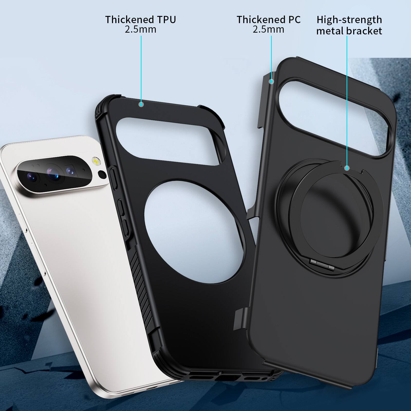 Thickened TPU 2.5mm  
Thickened PC 2.5mm  
High-strength metal bracket