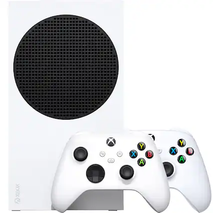 Front. Microsoft - Xbox Series S 512GB All-digital Gaming Console - White Dual Controller Bundle - Robot White.