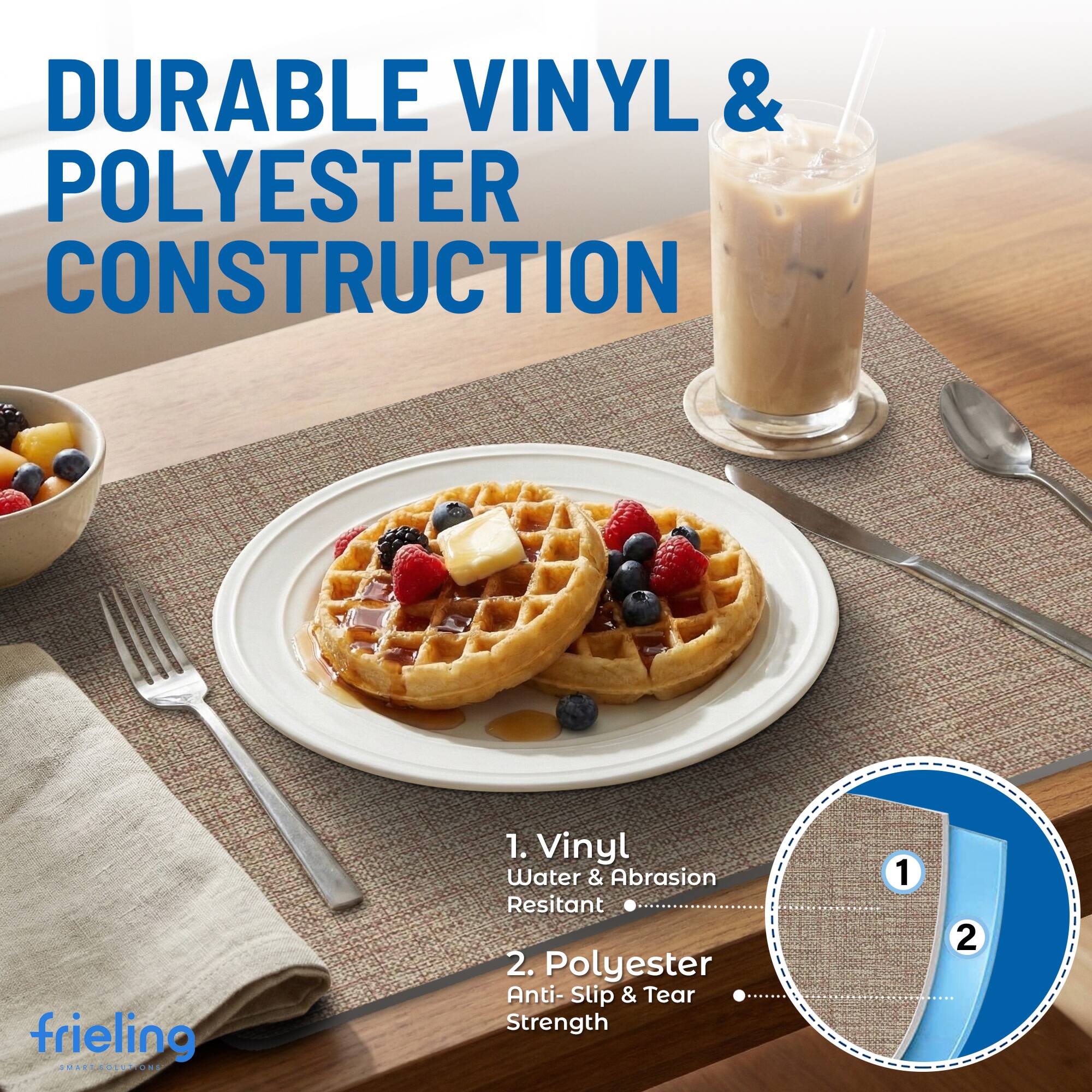 DURABLE VINYL & POLYESTER CONSTRUCTION

1. Vinyl Water & Abrasion Resistant
2. Polyester Anti-Slip & Tear Strength