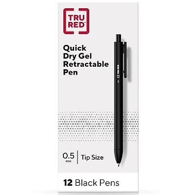 TRU RED - TRU RED™ Retractable Quick Dry Gel Pens, Fine Point, 0.5mm, Black, Dozen (TR54489)