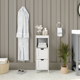 Emma + Oliver - Dante Bathroom Storage Organizer with Open Display Shelf and Two Removable Drawers - White