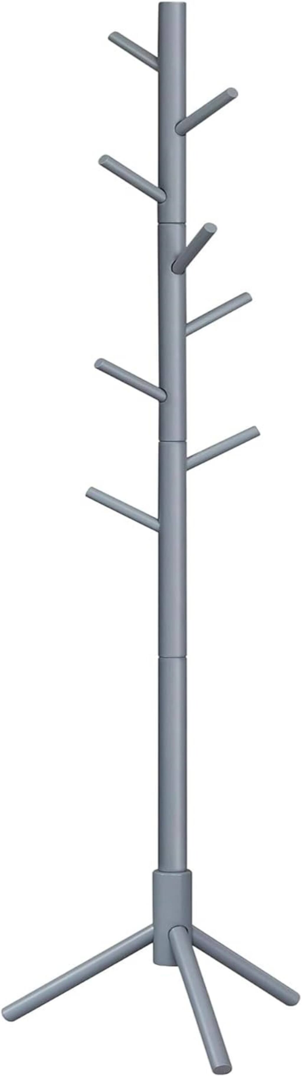 Songmics Home - Solid Wood Free-Standing Tree-Shaped Coat Rack – 8 Hooks 3 Height Options - Gray