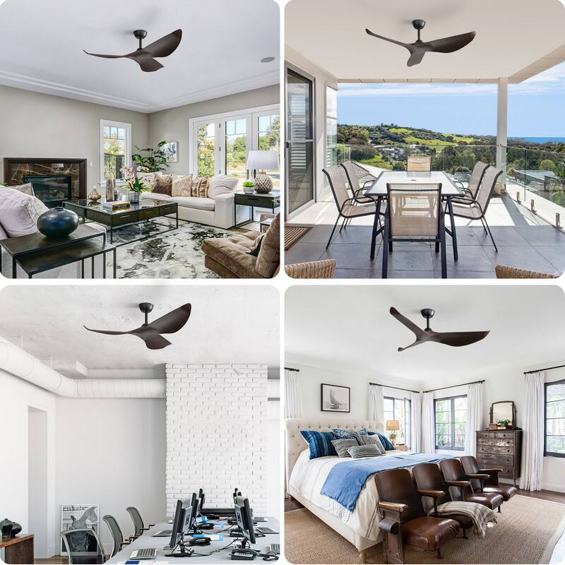 Alt View 7. Sofucor - 52 Inch Low Profile Ceiling Fan No Light Noiseless 6 Speed Bedroom Ceiling Fans with Unique & Irregular Blades - Black.