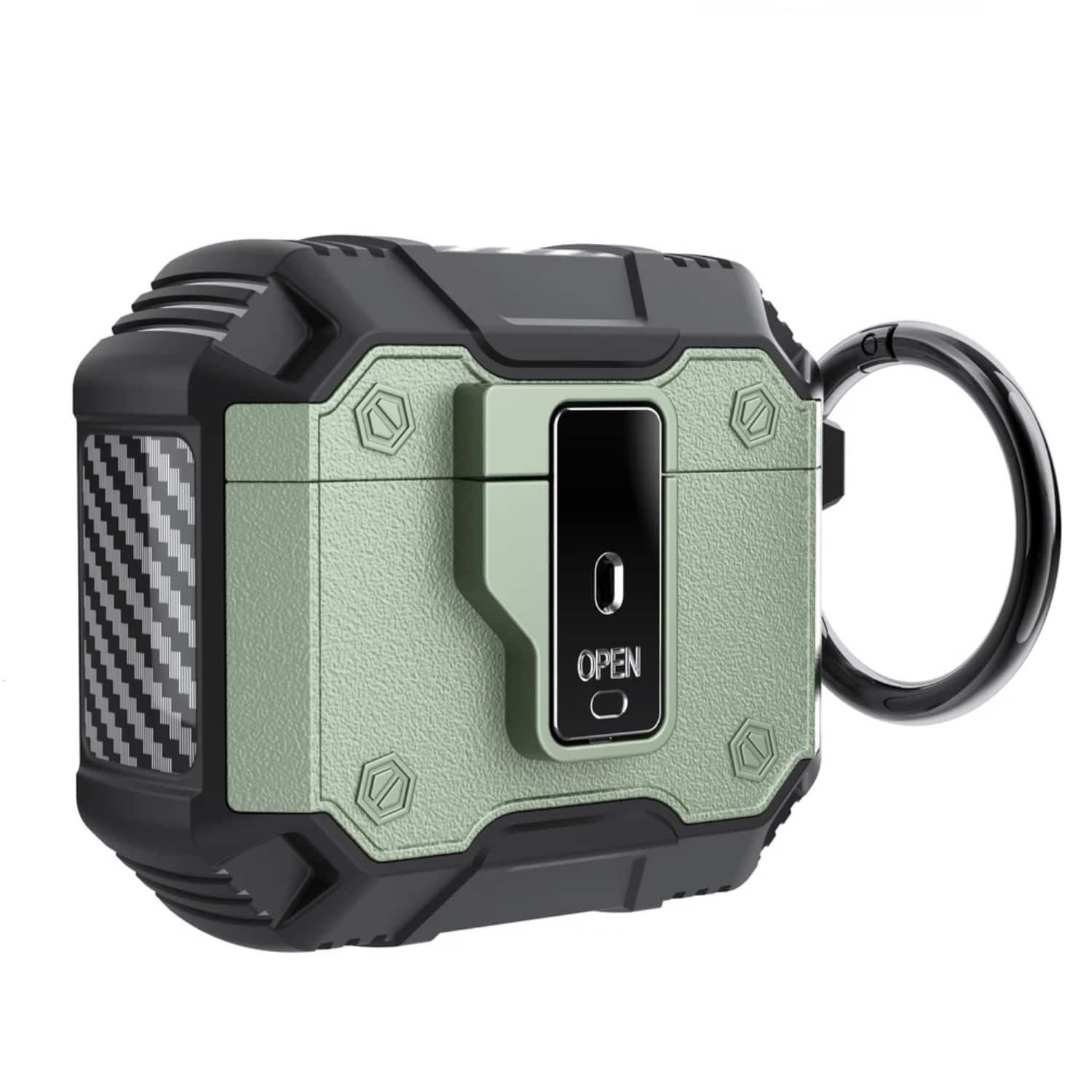 Front. Stock Preferred - Rugged Shockproof Case for AirPods Pro with Keychain & Secure Lock Green - Green.
