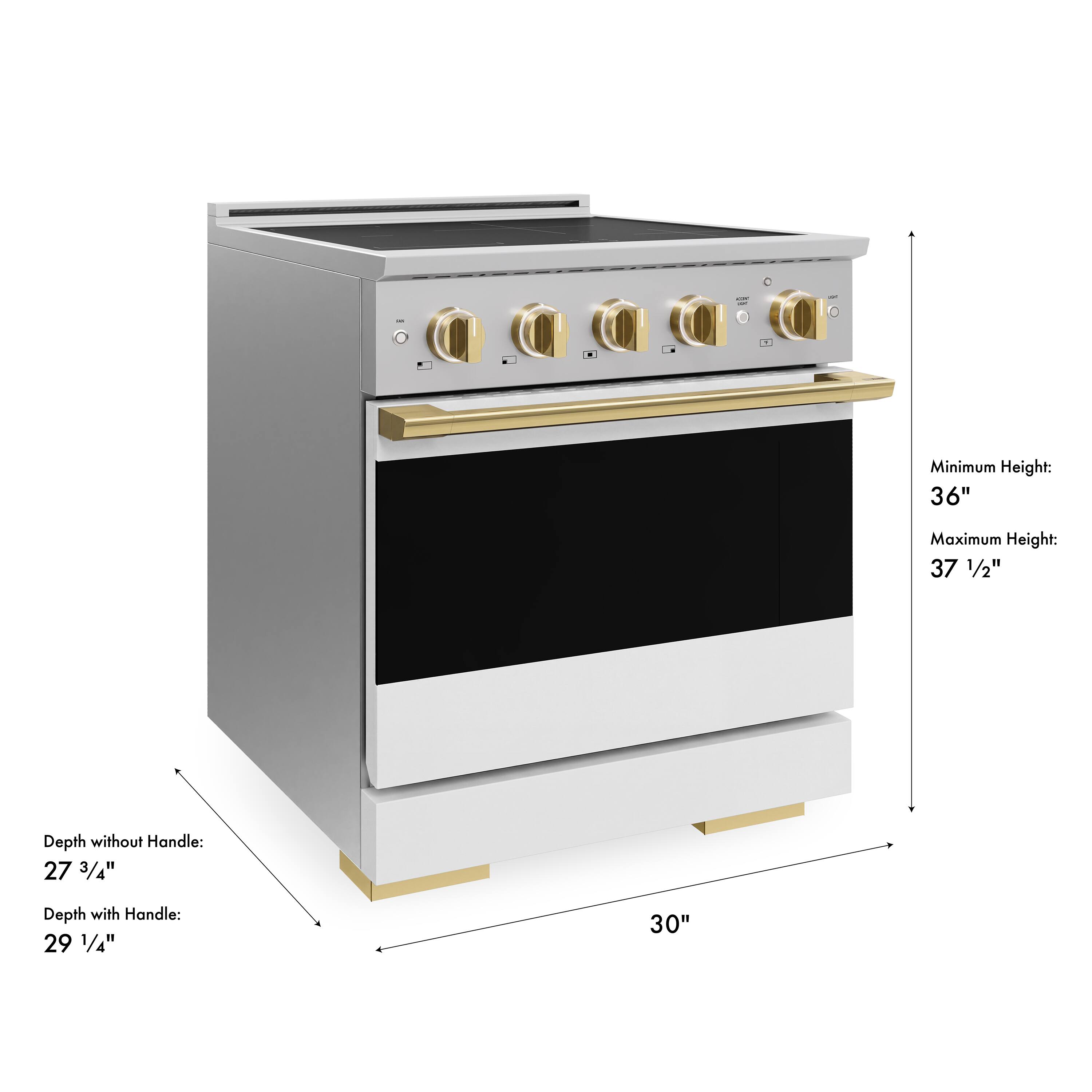 KIN -  
Minimum Height: 36"  
Maximum Height: 37 1/2"  
Depth without Handle: 27 3/4"  
Depth with Handle: 29 1/4"  
30"