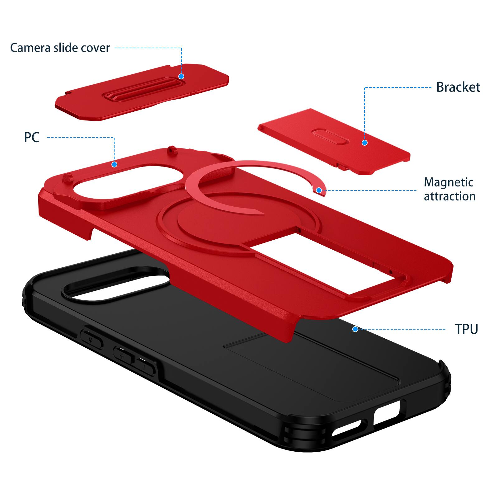 Camera slide cover  
Bracket  
PC  
Magnetic attraction  
TPU