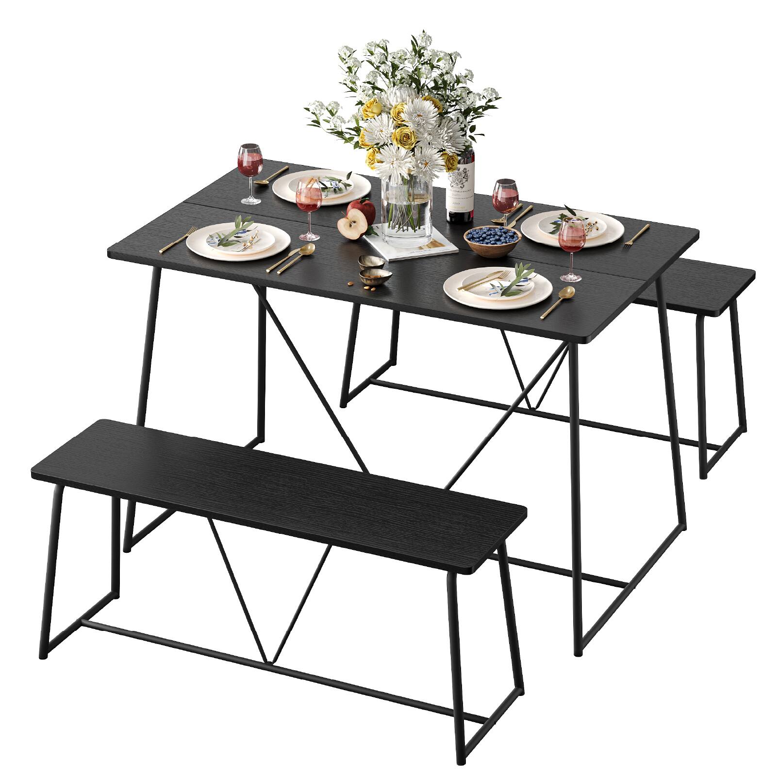 Front. Bestier - 47.5 inch Wood Dining Table Set for 4, Kitchen Table with Reinforced Metal Frame, Waterproof  Nook Set for Small Spaces - Black.
